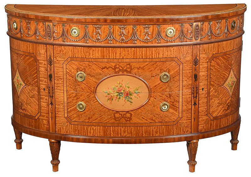 Appraisal: Adam Style Satinwood Decorated Demilune Commode th century very highly