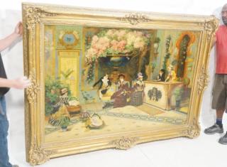 Appraisal: Oversized W BURGESS Oil Painting Large scene of patrons seated