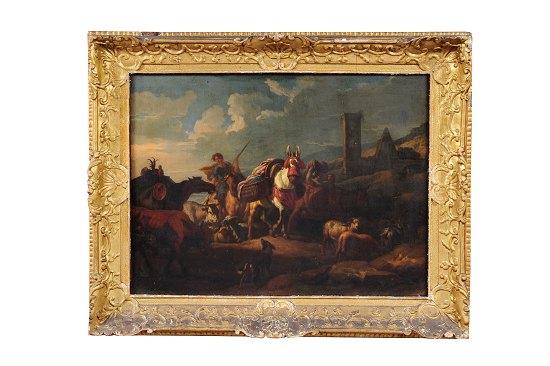 Appraisal: attributed to Pieter van BloemenFigures and Animals in Classical Landscapeoil