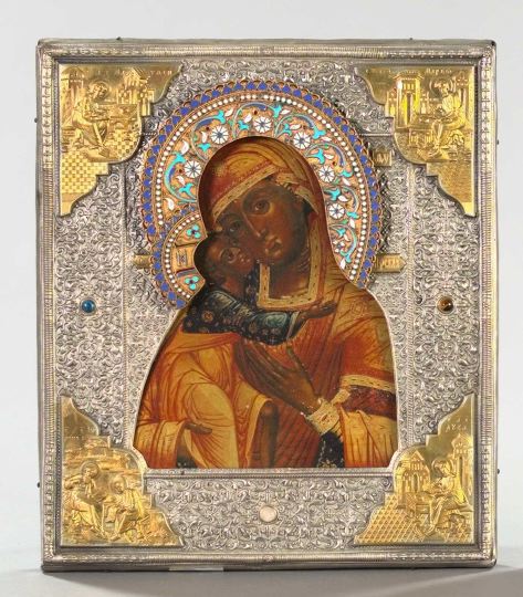 Appraisal: Russian Polychromed Wooden Ikon of The Virgin and Child in