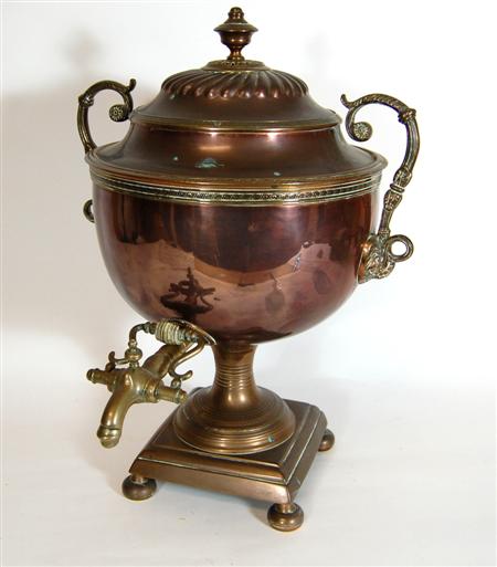 Appraisal: COPPER SAMOVAR TH CENTURY of typical form with twin scroll