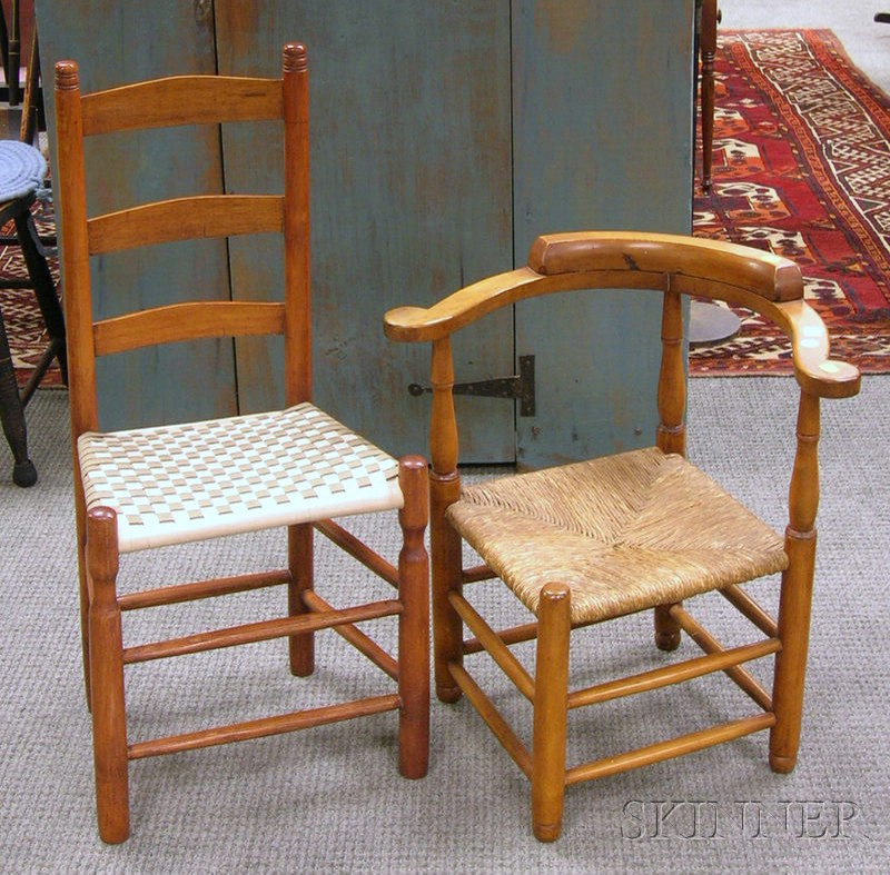 Appraisal: Child's Roundabout Chair and Ladder-back Side Chair with rush and