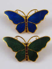 Appraisal: Two untested gilt metal and enamel butterfly brooches each marked