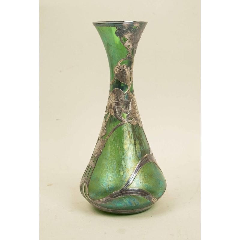 Appraisal: Alvin Silver Overlay Vase Alvin silver overlay vase with floral