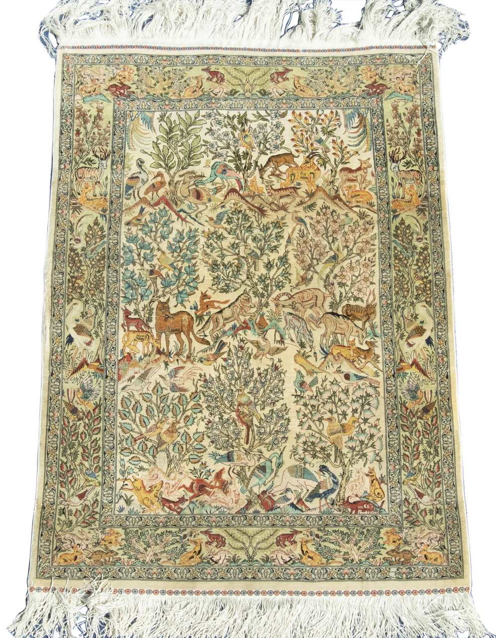 Appraisal: FINE PERSIAN SILK MAT 'Tree of Life' design with flora