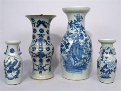 Appraisal: Four Chinese blue underglazed vases late qing dynasty Comprised of