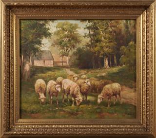 Appraisal: Chinese School Grazing Sheep th c oil on c Chinese