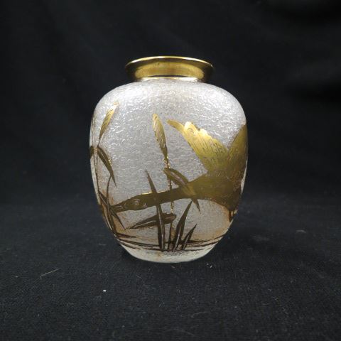 Appraisal: Cameo Art Glass Vase flying duck design on textured body