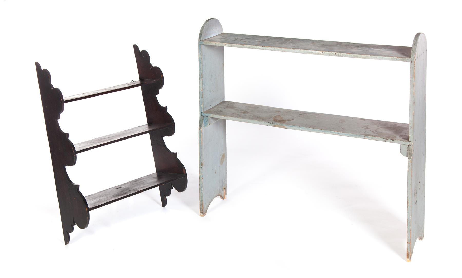 Appraisal: AMERICAN CROCK BENCH AND HANGING SHELVES Late th-early th century