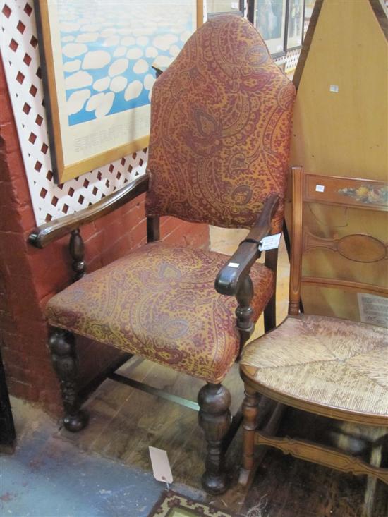 Appraisal: HALL CHAIR A nd Quarter th C Jacobean style walnut