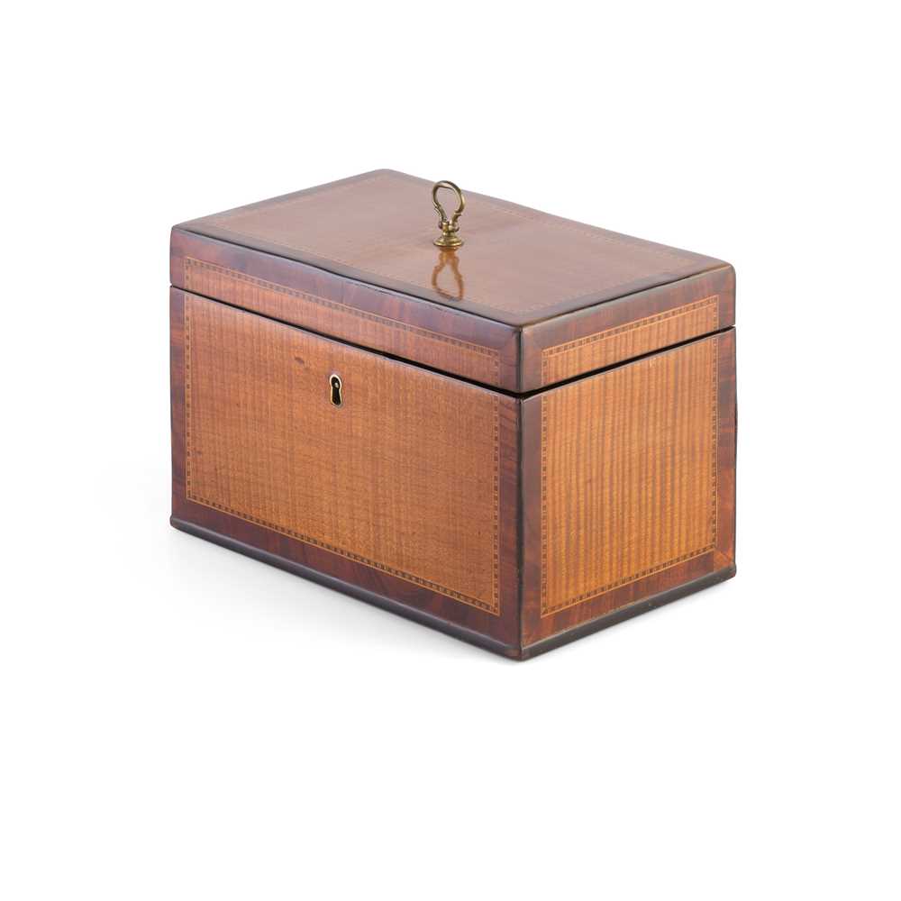 Appraisal: GEORGE III HAREWOOD AND MAHOGANY TEA CADDY LATE TH CENTURY