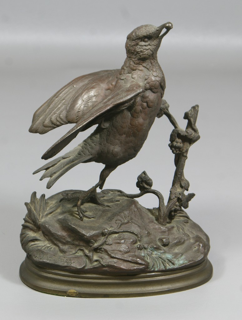 Appraisal: J Moignez French - bronze of a standing bird eating