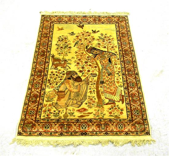 Appraisal: RUG Modern Persian style rug pictorial figural image on beige