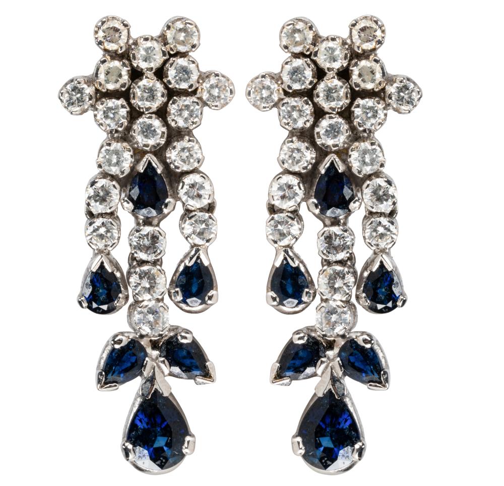 Appraisal: PAIR OF KARAT WHITE GOLD SAPPHIRE DIAMOND EARRINGScontaining pear-shape sapphires