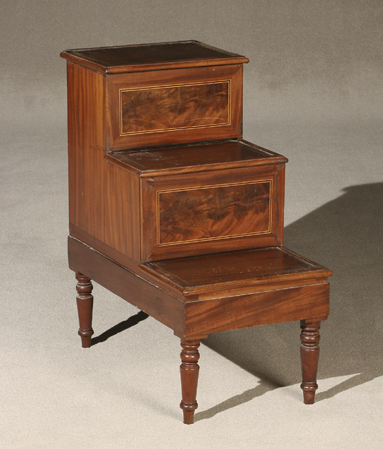 Appraisal: Regency Satinwood Inlaid Mahogany Bed Steps-Commode Circa Each tread with