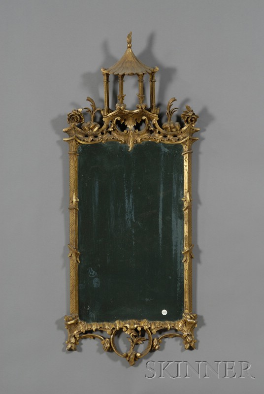 Appraisal: Chinese Chippendale-style Giltwood Mirror early th century with pagoda and