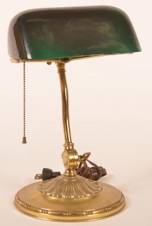 Appraisal: Brass Desk Lamp with Green Overlay Shade Vintage Brass Desk