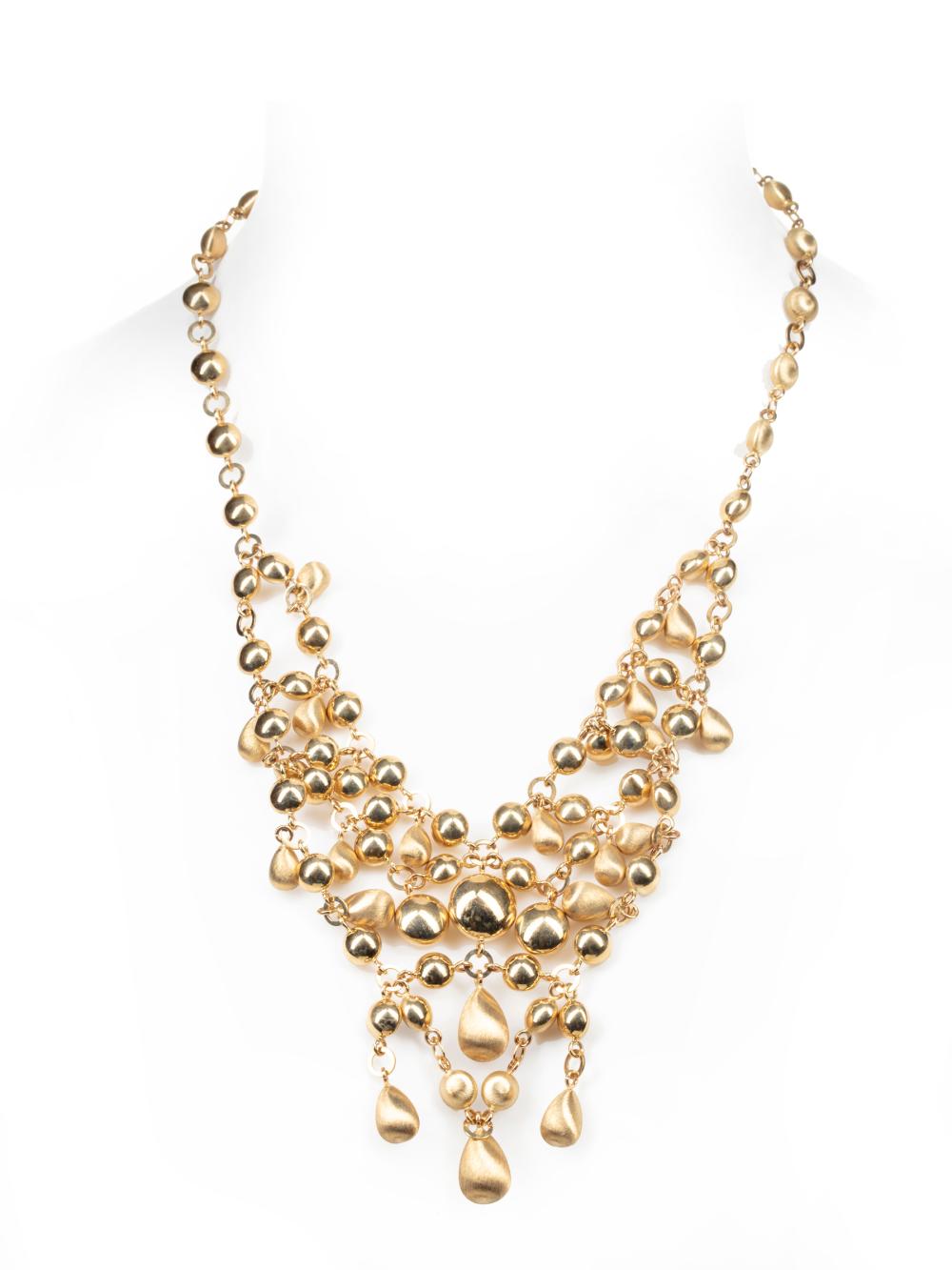 Appraisal: kt Yellow Gold Florentine Round and Teardrop Bib Necklace l