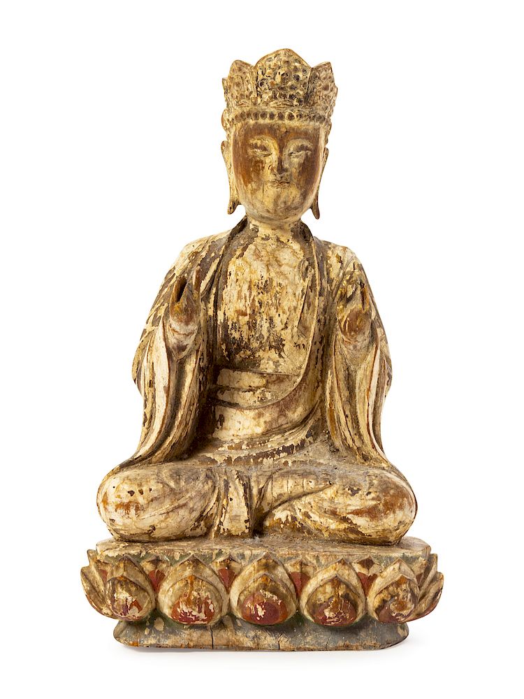 Appraisal: A Chinese Carved Wood Figure of Guanyin Height in cm