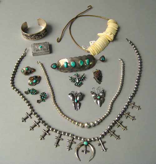 Appraisal: Native American silver and turquoise pieces to include necklaces a