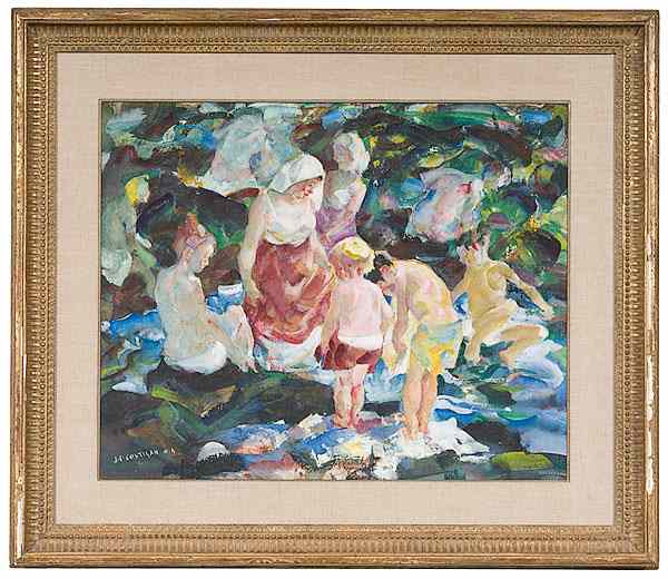 Appraisal: John Edward Costigan American - Bathers Watercolor and gouache on