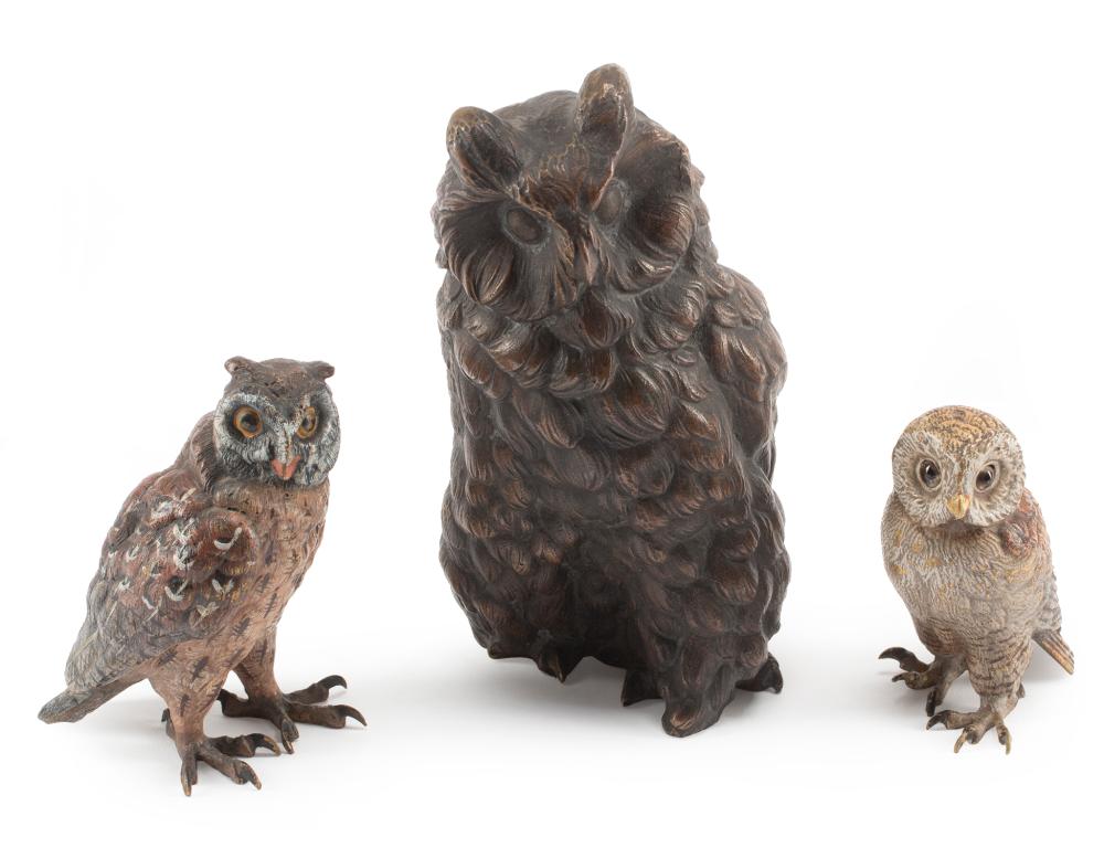 Appraisal: Three Austrian Cold Painted Bronze Figures of Owls tallest h