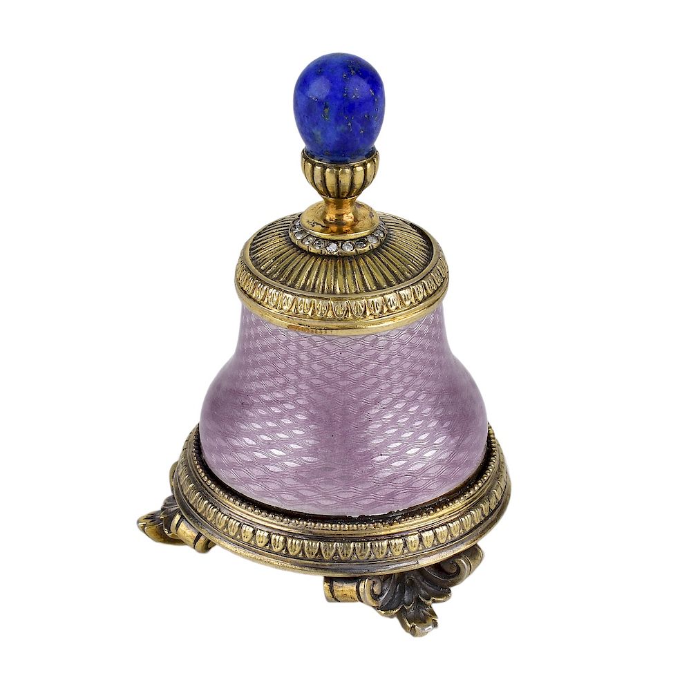 Appraisal: Faberge Style Guilloche Enamel and Silver Gum Pot A Faberge