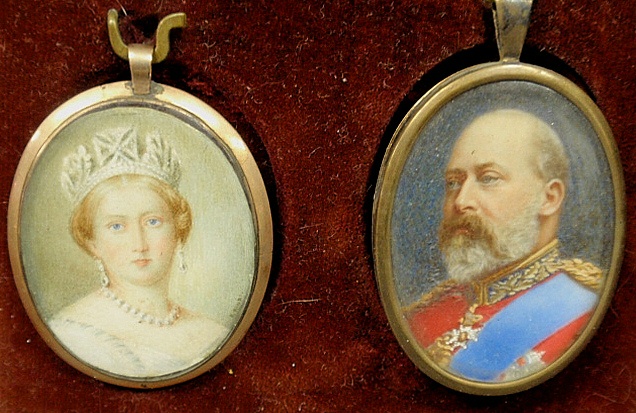 Appraisal: - Leather cased pair of miniature oval portraits possibly Queen