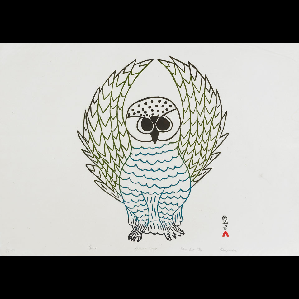 Appraisal: NAPATCHIE POOTOOGOOK - E - Cape Dorset OWL stonecut unframed