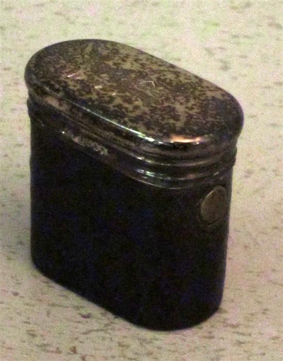 Appraisal: Victorian silver and leather mounted travelling inkwell with button release