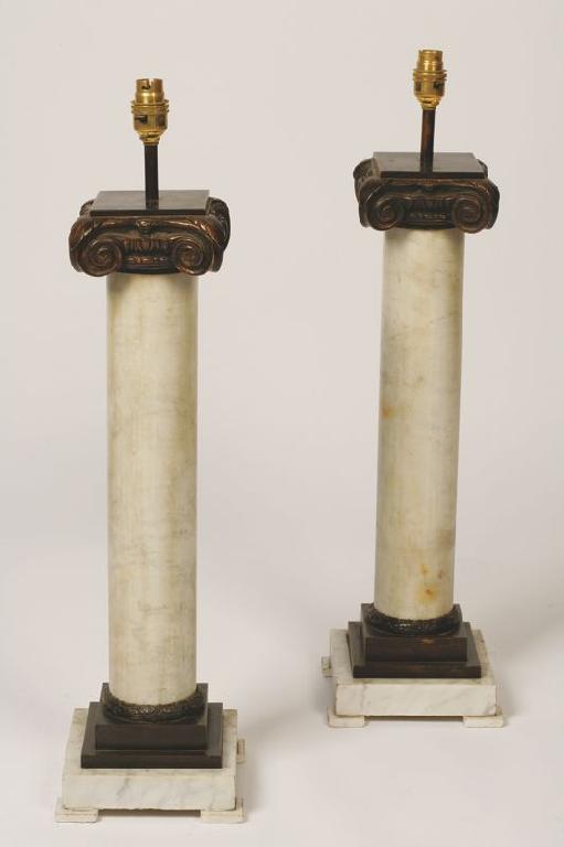 Appraisal: A PAIR OF NEO-CLASSICAL STYLE BRONZE AND MARBLE TABLE LAMPS