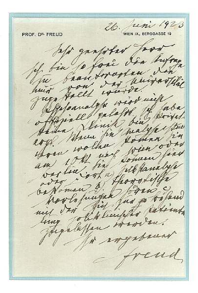 Appraisal: FREUD SIGMUND - Autograph Letter Signed Freud p vo Vienna