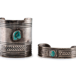 Appraisal: Navajo Silver and Turquoise Cuff Bracelets second quarter - mid