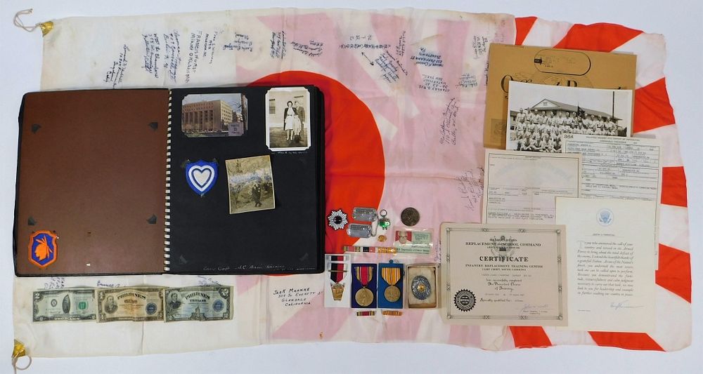 Appraisal: WWII Japanese Bring Back Flags Medals and Photos Japan United