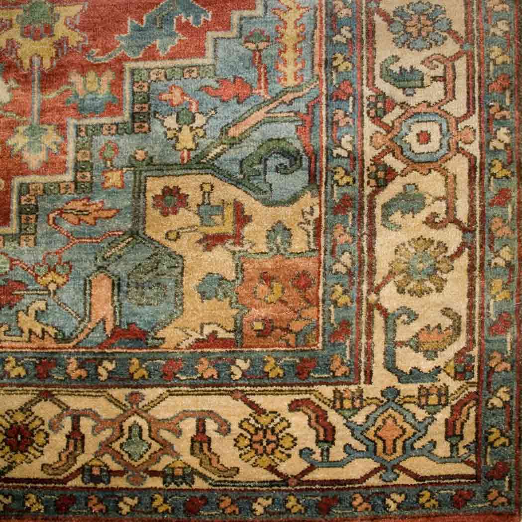 Appraisal: Indo-Heriz Carpet India contemporary The central polychrome geometric medallion on