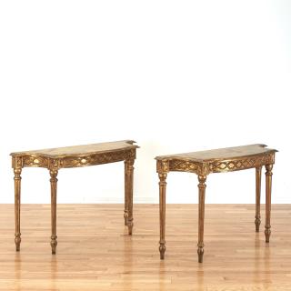 Appraisal: Pair Louis XVI style giltwood console tables Pair Louis XVI