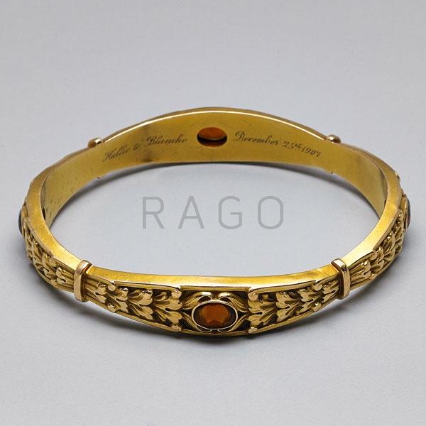 Appraisal: NEOCLASSICAL REVIVAL JEWELED GOLD BANGLE Condition Report