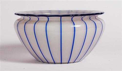 Appraisal: ITALIAN BOWL Murano circa White glass with blue stripes H