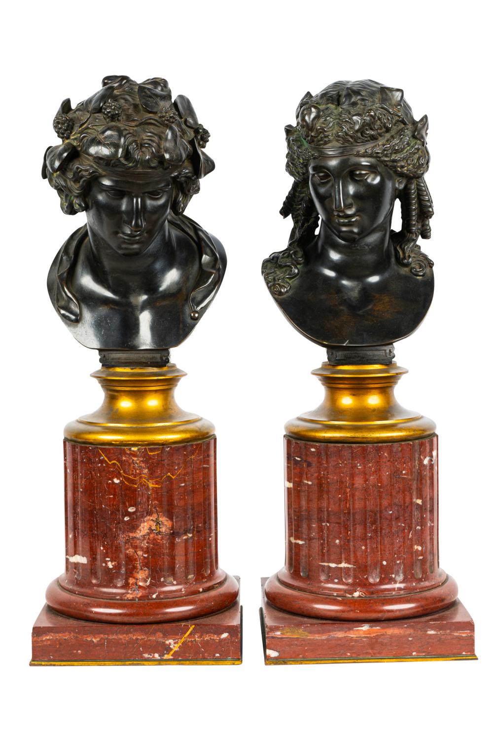 Appraisal: PAIR OF FRENCH PATINATED BRONZE BUSTSunsigned each on a rouge