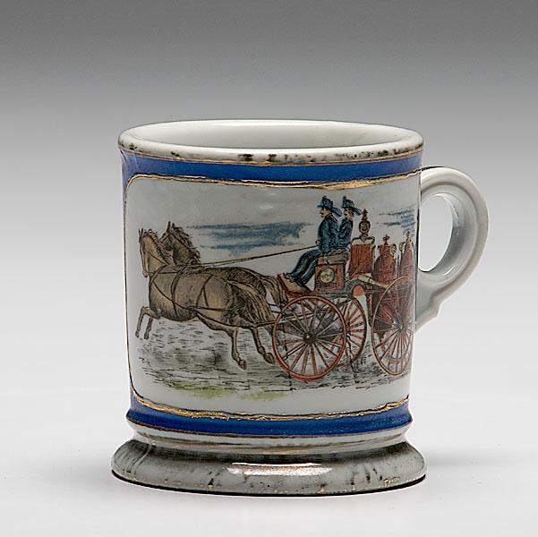 Appraisal: FIREMAN'S OCCUPATIONAL SHAVING MUG porcelain with polychrome painted scene of