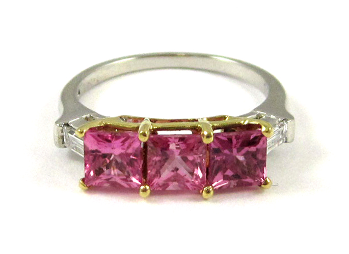 Appraisal: PINK SAPPHIRE AND DIAMOND RING The platinum and k yellow