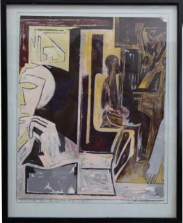 Appraisal: Manhattan Enigma and Night Signed figural mixed media painting Titled