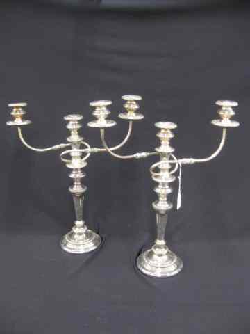 Appraisal: Pair of Silverplate Candelabra triple light '' tall gardroon border