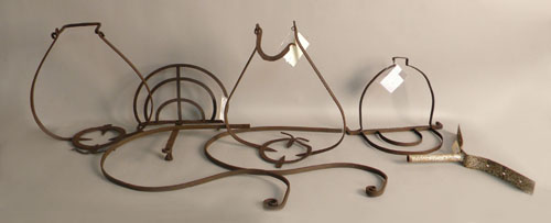 Appraisal: Large group of wrought iron hearth equipment to include broiler