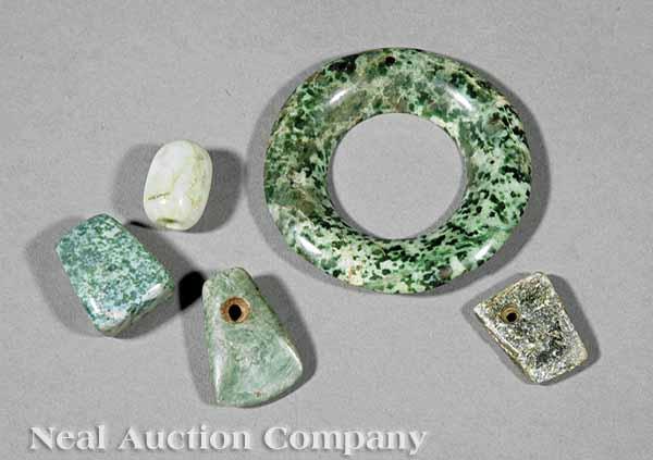 Appraisal: A Group of Five Mezcala Jade or Jadeite Beads c