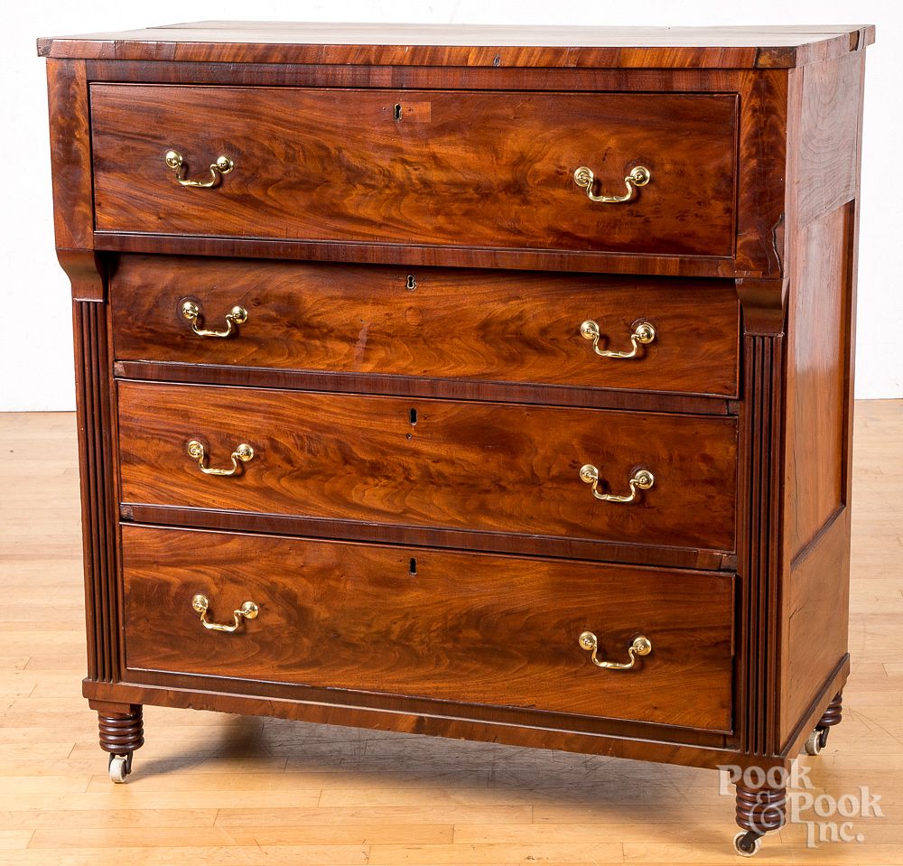 Appraisal: Pennsylvania Sheraton mahogany chest of drawers Pennsylvania Sheraton mahogany chest