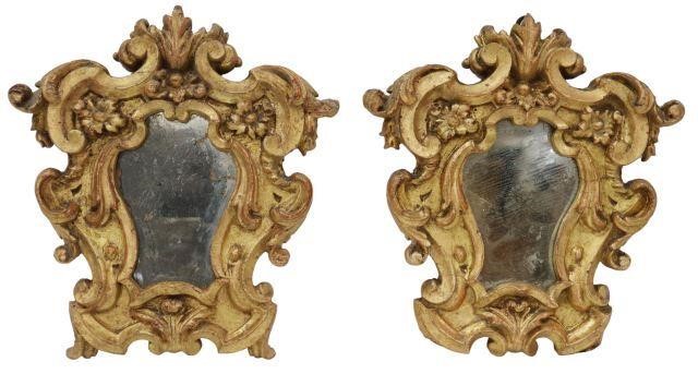 Appraisal: pair Diminutive Florentine giltwood wall mirrors th c floral and