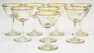 Appraisal: Set of s Art Deco Etched Gilt Cocktail Glasses Etched