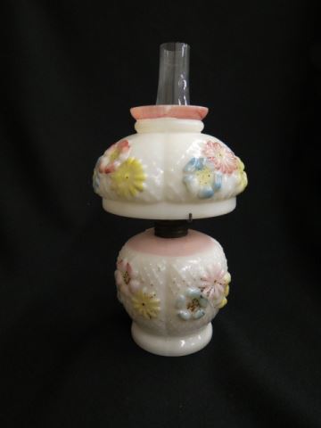 Appraisal: Miniature Oil Lamp Cosmos hand painted raised floral on white