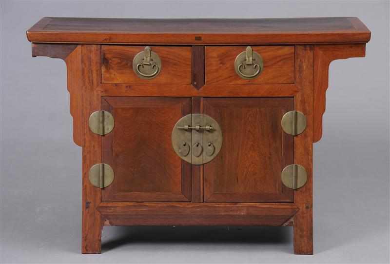 Appraisal: CHINESE HUANGHUALI ALTAR CHEST The overhanging top above two drawers